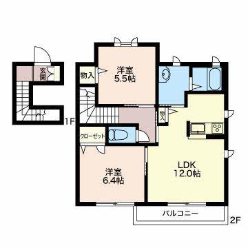 ラフィーネ B棟(2LDK/2階)の間取り写真