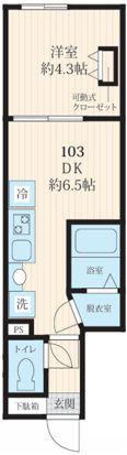 IKI国分寺(1DK/1階)の間取り写真