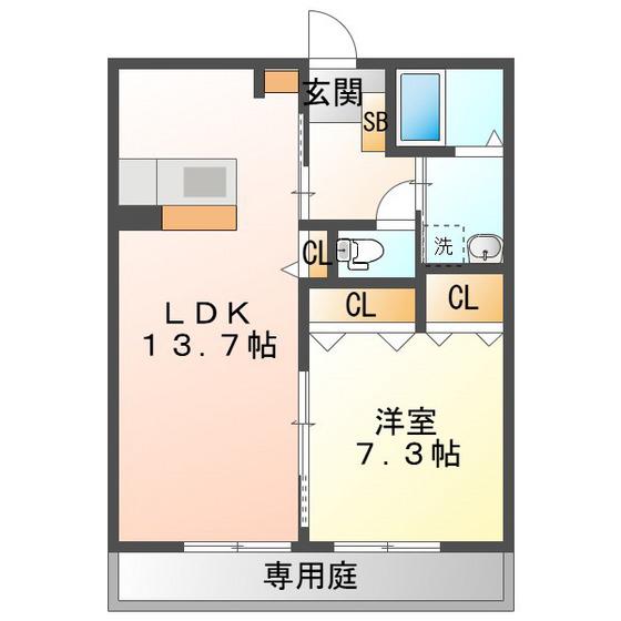 ミズキ B(1LDK/1階)の間取り写真