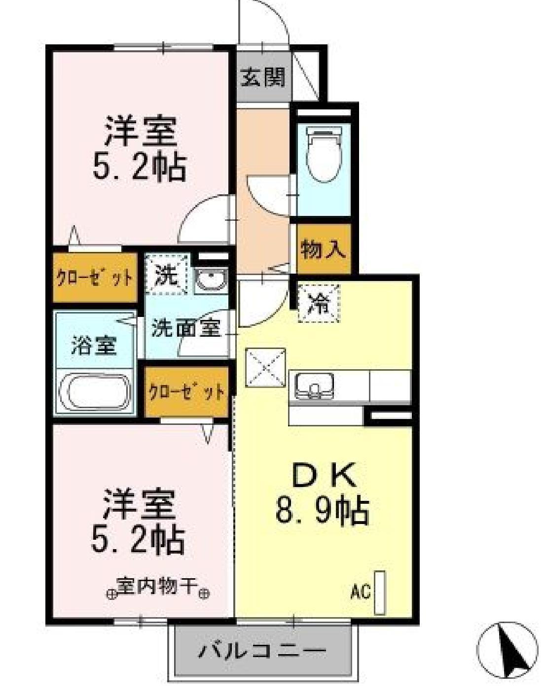 郡山ガーデン ローズガーデン(2LDK/1階)の間取り写真
