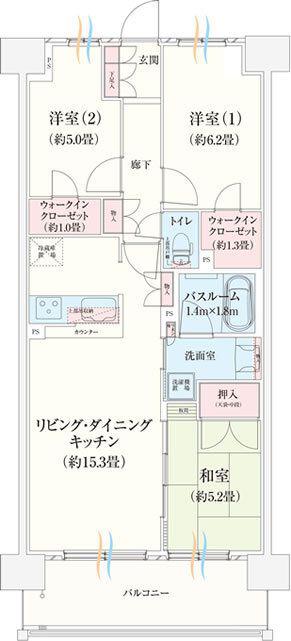 クレストフォルム柏サウスウイング(3LDK/3階)の間取り写真