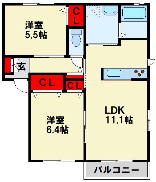 ハーティストN D棟(2LDK/1階)の間取り写真