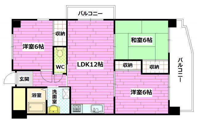 せせら壱番館(3LDK/6階)の間取り写真