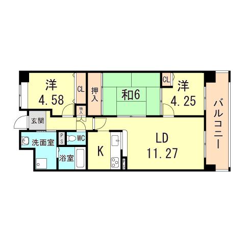 ヴェール園田(3LDK/8階)の間取り写真