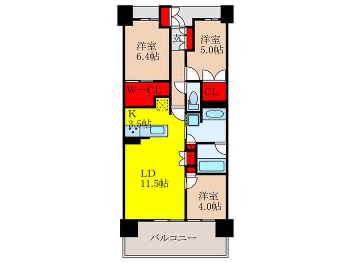 ジオ島本ノース棟(3LDK/12階)の間取り写真