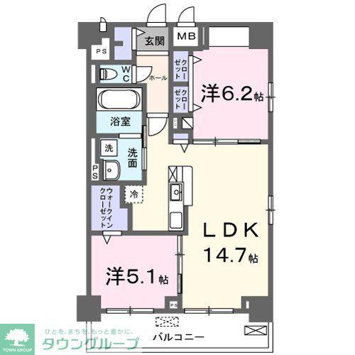 グランピア甚(2LDK/4階)の間取り写真