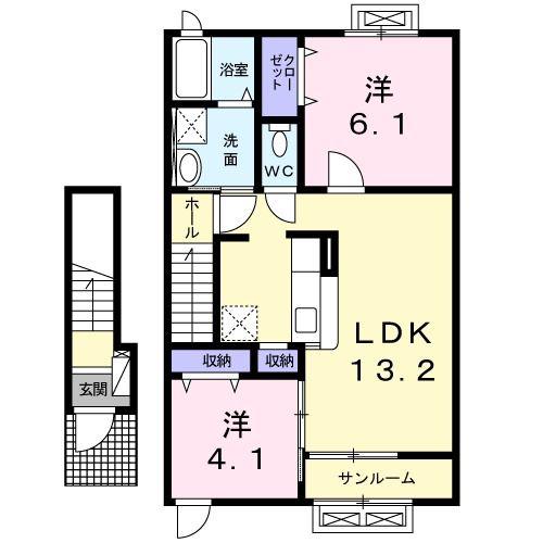 サニーヒルハウス(2LDK/2階)の間取り写真