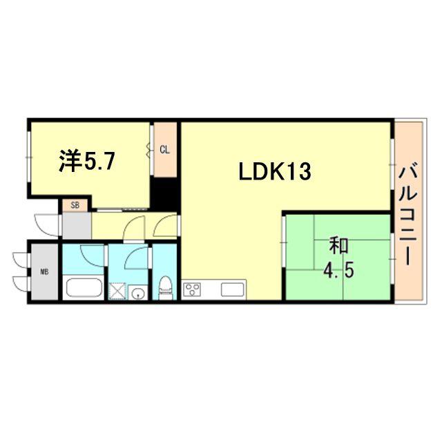 潮見台マンション(2LDK/3階)の間取り写真