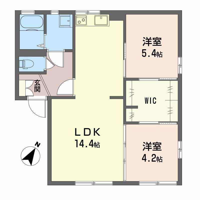 ヴェルドミール長崎(2LDK/1階)の間取り写真