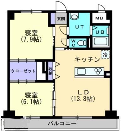 ハアラン一ノ宮(2SK/5階)の間取り写真