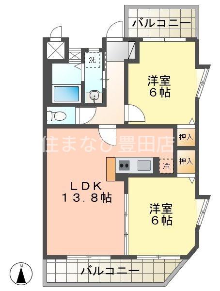 リベルテ京町(2LDK/3階)の間取り写真