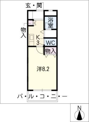 ラセール(1K/1階)の間取り写真
