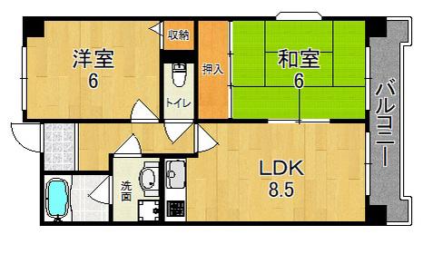 ヴァンクール住吉(2LDK/3階)の間取り写真