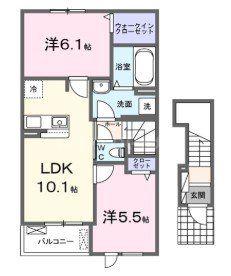 ヤングウッズ柏の葉II(2LDK/2階)の間取り写真