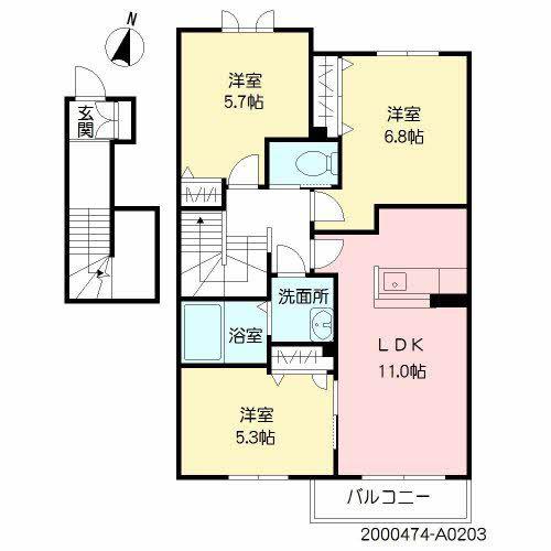 フローラルスター(3LDK/2階)の間取り写真