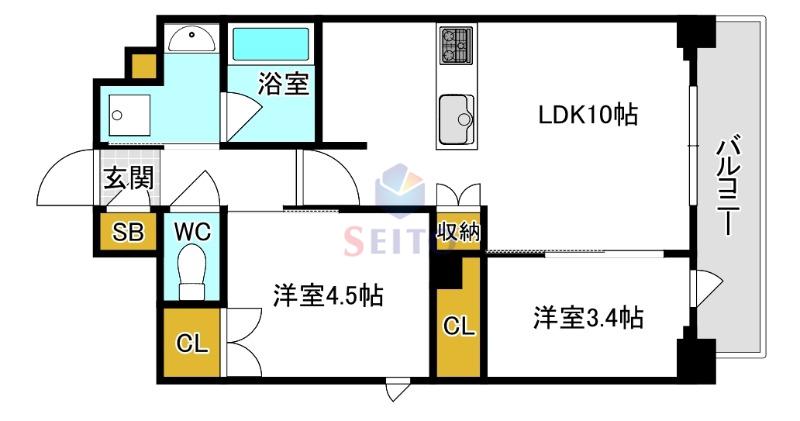 シーズンフラッツ緑地公園(2LDK/3階)の間取り写真