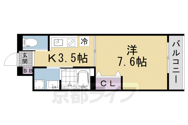 LEI COURT椥辻I(1K/2階)の間取り写真