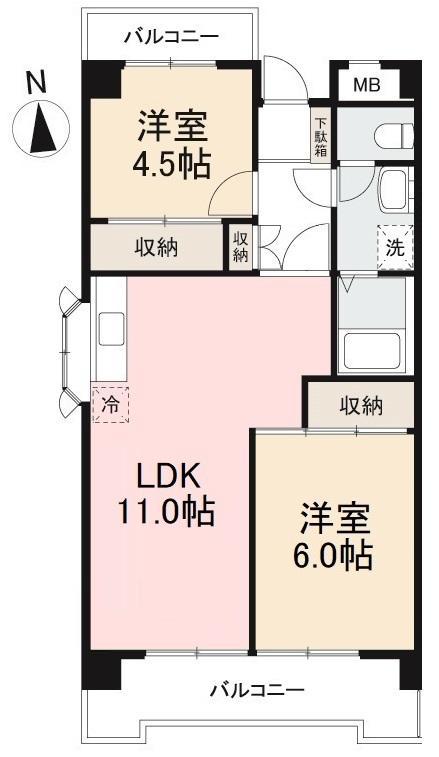 ALL上福岡(2LDK/3階)の間取り写真