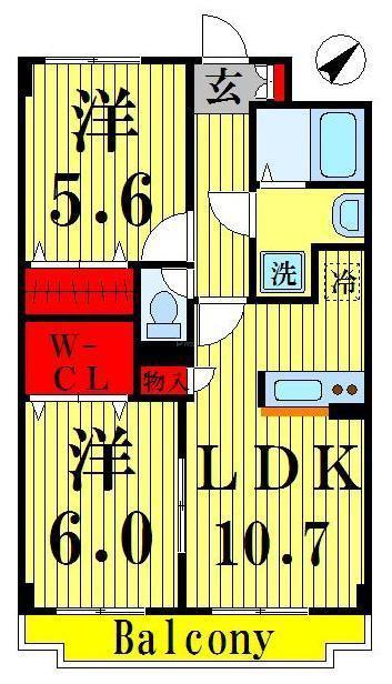 フラワーフォンテーヌII(2LDK/3階)の間取り写真
