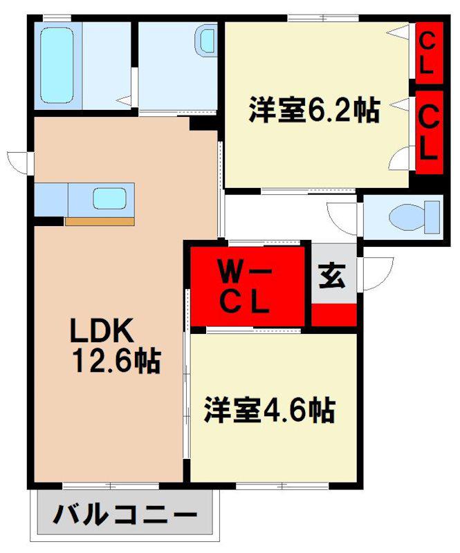 ステラコート  B棟(2LDK/2階)の間取り写真