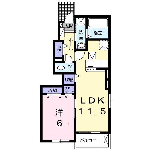 ベル・フランB(1LDK/1階)の間取り写真