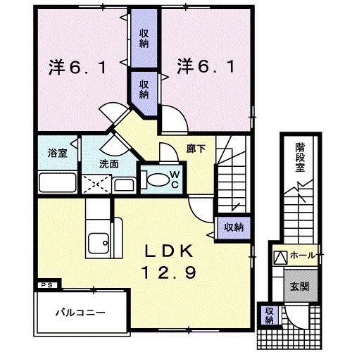 サンパティ砺波B(2LDK/2階)の間取り写真