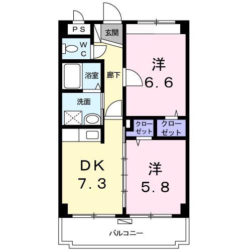 コンパッションユズ(2DK/1階)の間取り写真