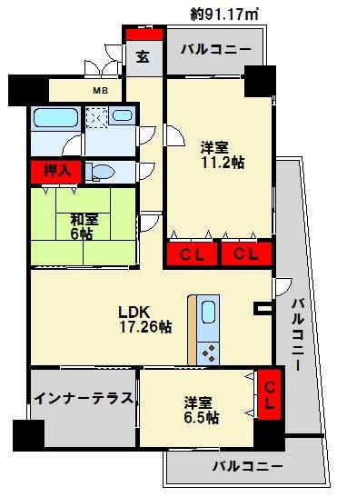 ザ・プレース自由ヶ丘プラチナム(3LDK/8階)の間取り写真
