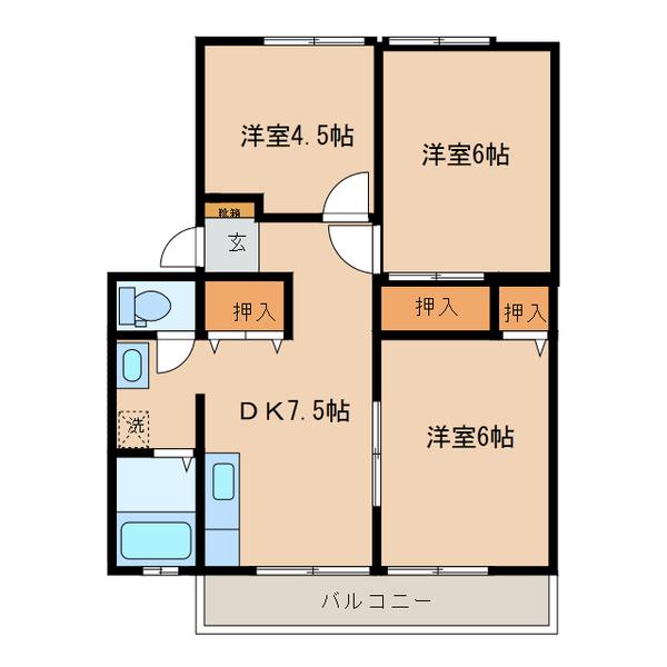 サンガーデン南岩国B棟(3DK/2階)の間取り写真