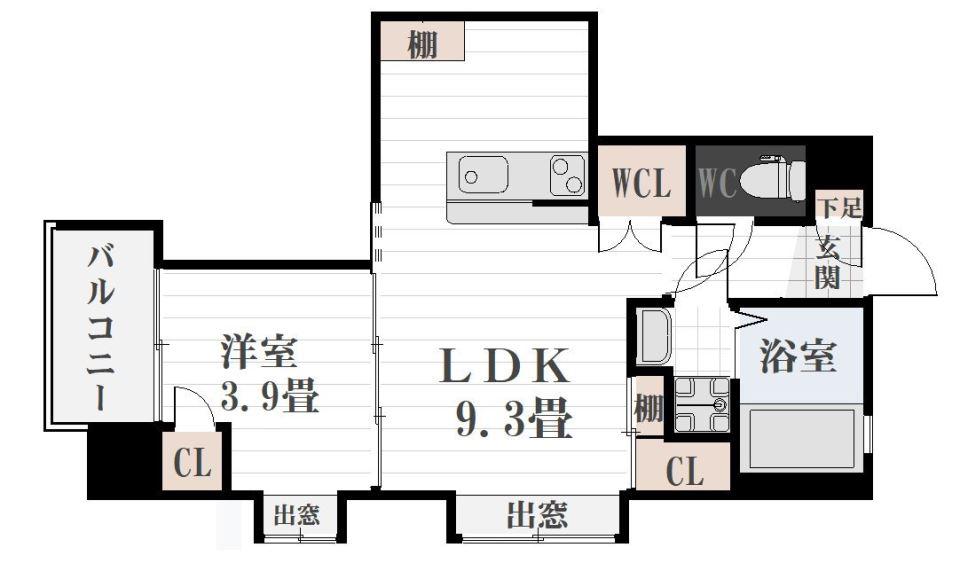 LA CHIC鹿児島中央(1LDK/1階)の間取り写真