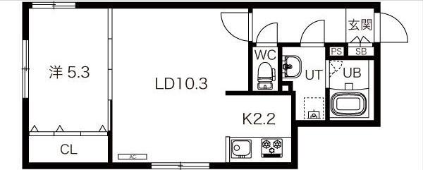 平岸3-4MS(1LDK/1階)の間取り写真
