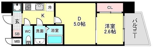 セレニテ阿波座ミラク(2K/14階)の間取り写真