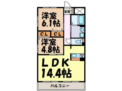 GRANDUKE松原(2LDK/4階)の間取り写真