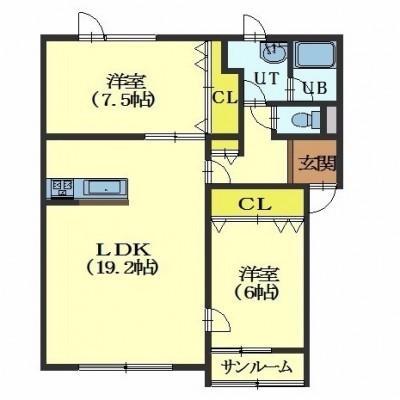 ヴィラージュ東浜(2LDK/3階)の間取り写真