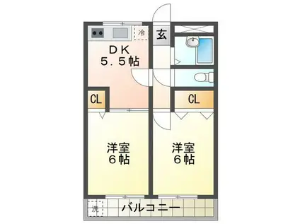 コーポ風早(2DK/3階)の間取り写真