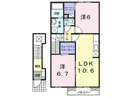 リバ-サイドピアッツァ B(2LDK/2階)の間取り写真