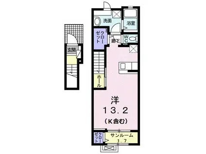 サリーレ・K IV(ワンルーム/2階)の間取り写真