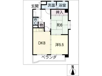 マンションベルエア(2DK/2階)の間取り写真