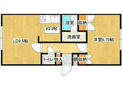 ヴィレッジナウ(1LDK/2階)の間取り写真