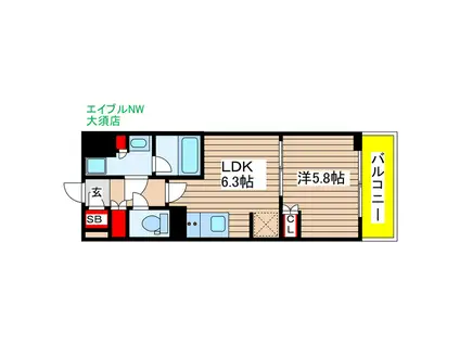 オーパスレジデンス名古屋ステーション(1LDK/2階)の間取り写真