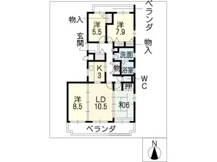 三渓ヒルズ B棟(4LDK/1階)の間取り写真