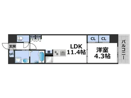 S-RESIDENCE大阪上本町(1LDK/14階)の間取り写真