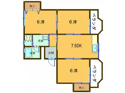 温品ビル(3DK/2階)の間取り写真