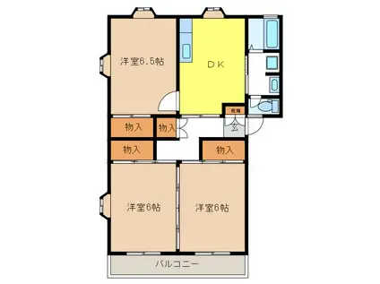 エル・アールA棟(3DK/2階)の間取り写真