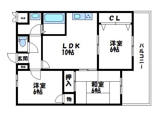 サンシャトー(3LDK/2階)の間取り写真