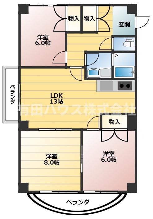 ル・モンド吉備(3LDK/3階)の間取り写真