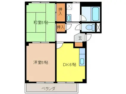 SKYグリュックファミリエ(2DK/2階)の間取り写真