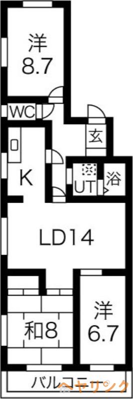 サンハイツ引山(3LDK/3階)の間取り写真