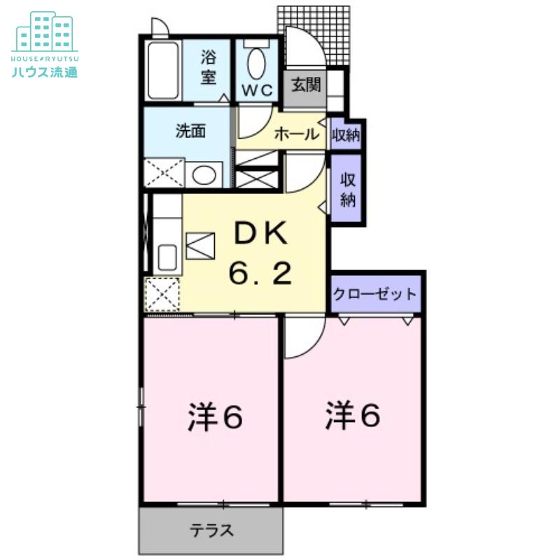 エスポワール参番館(2DK/1階)の間取り写真