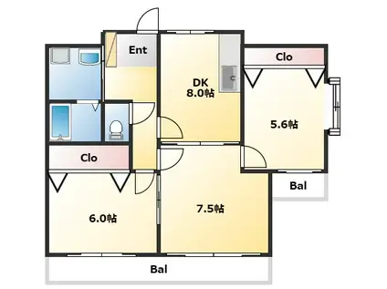 シンワ・メゾン 伊川谷(3DK/2階)の間取り写真